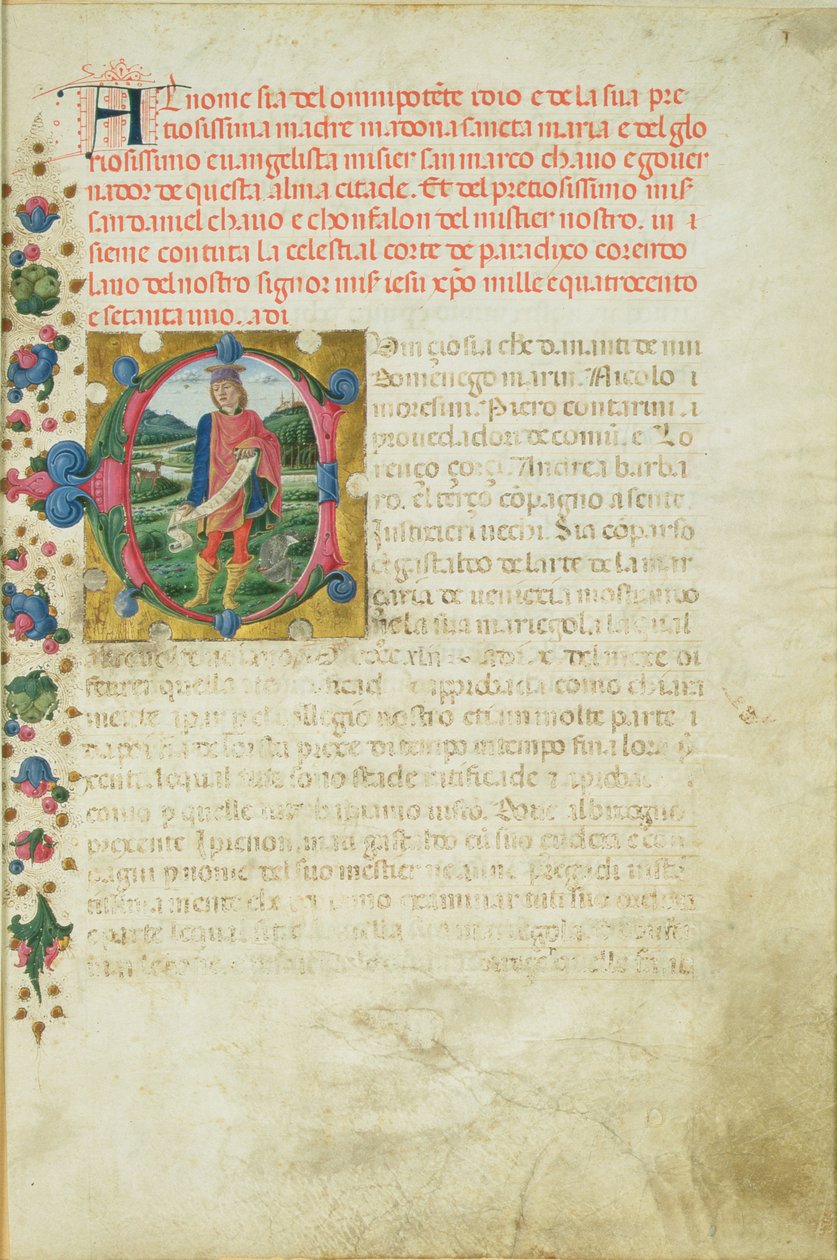 Historikert initial C som viser profeten Daniel i et landskap, ca. 1471 av Martino di Giorgio da Modena