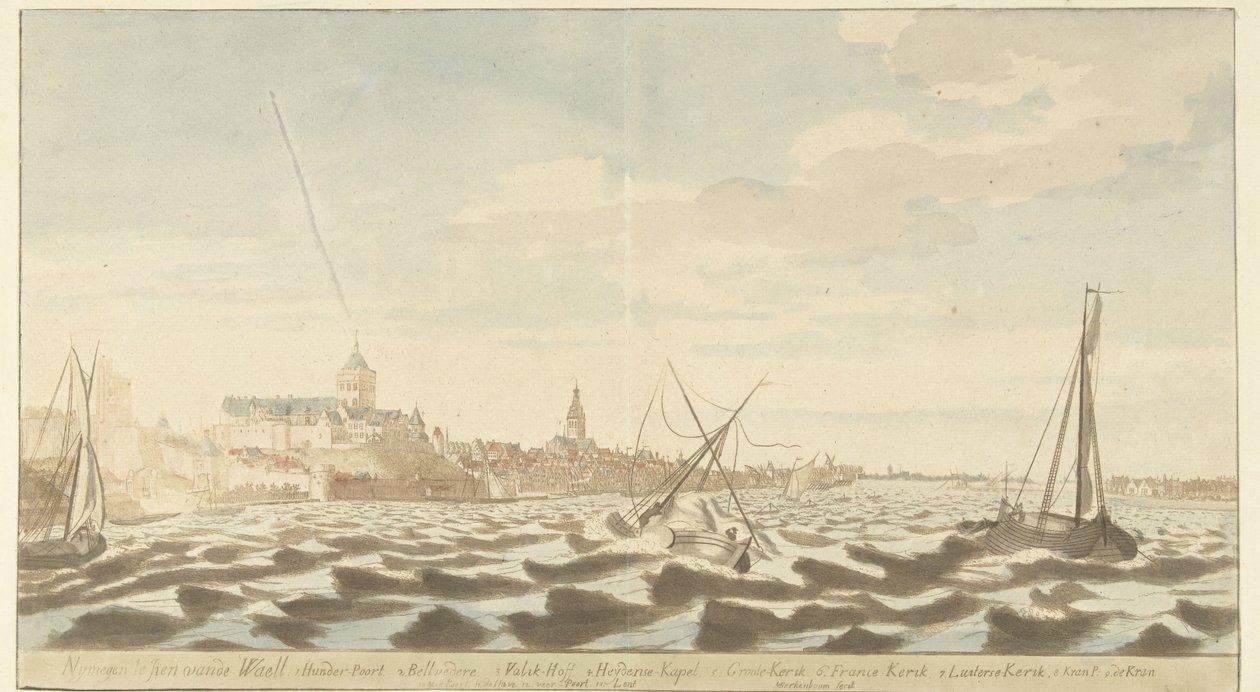 Utsikt over Nijmegen fra Waal Nymegen te sien vande Waell (tittel på objekt) av Martinus Berkenboom