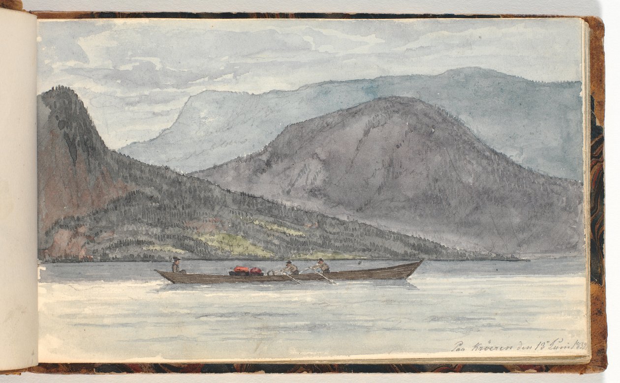 Fjordlandskap med robåt av Martinus Rørbye