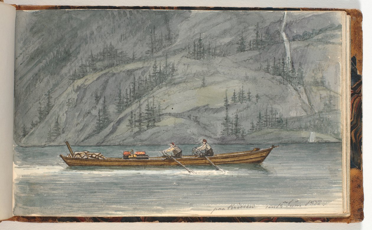 Fjordlandskap med robåt. Krøderen, Norge av Martinus Rørbye