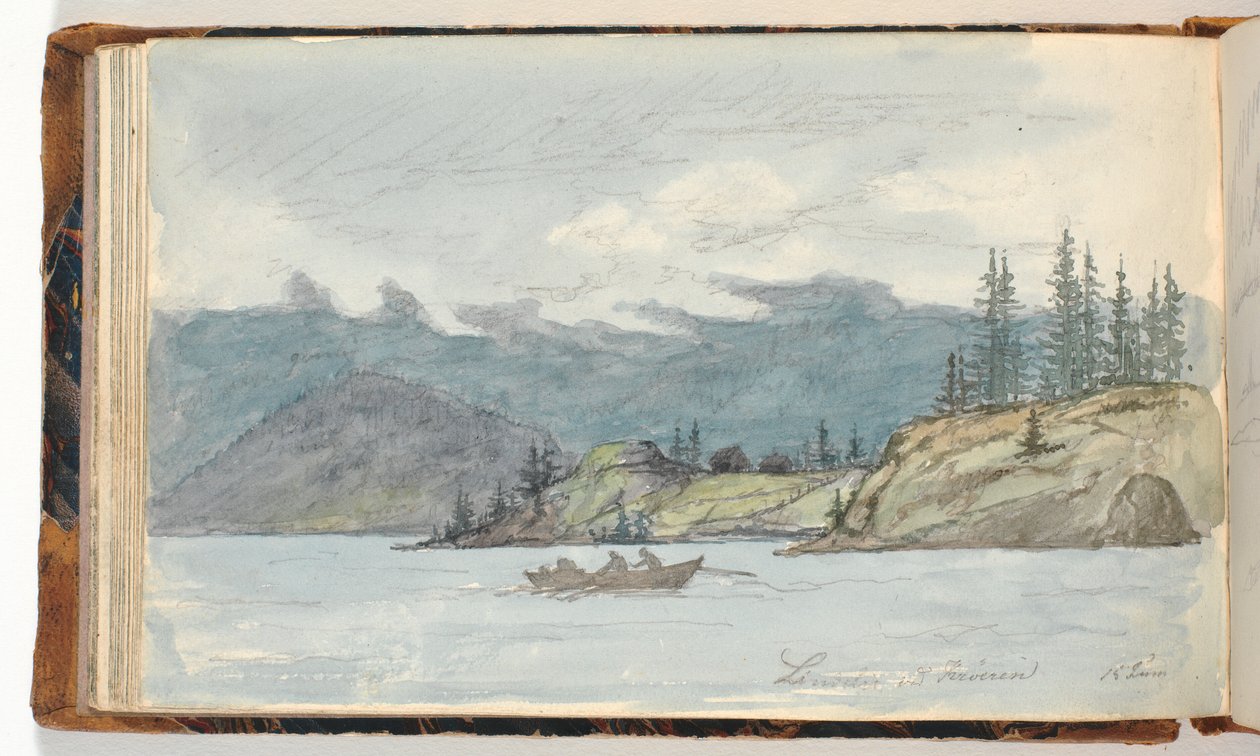 Innsjølandskap med en robåt. Krøderenfjorden, Norge av Martinus Rørbye