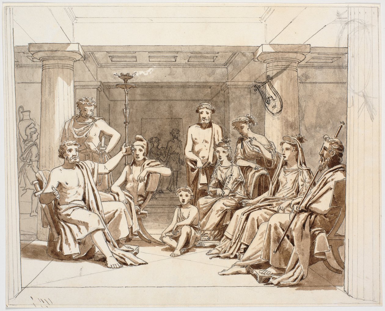 Antikk scene, sannsynligvis Odyssevs som forteller om eventyrene sine til Phaeacians av Martinus Rørbye