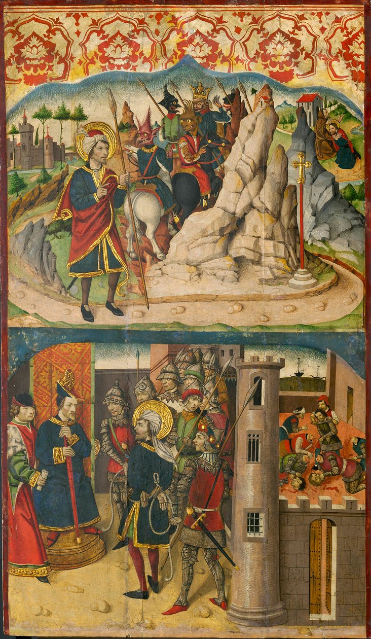 Den hellige Christopher møter Satan; Den hellige Christopher foran kongen av Lycia av Martín de Soria