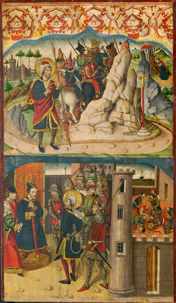 Saint Christopher møter Satan, Saint Christopher før kongen av Lycia, 148085. av Martín de Soria