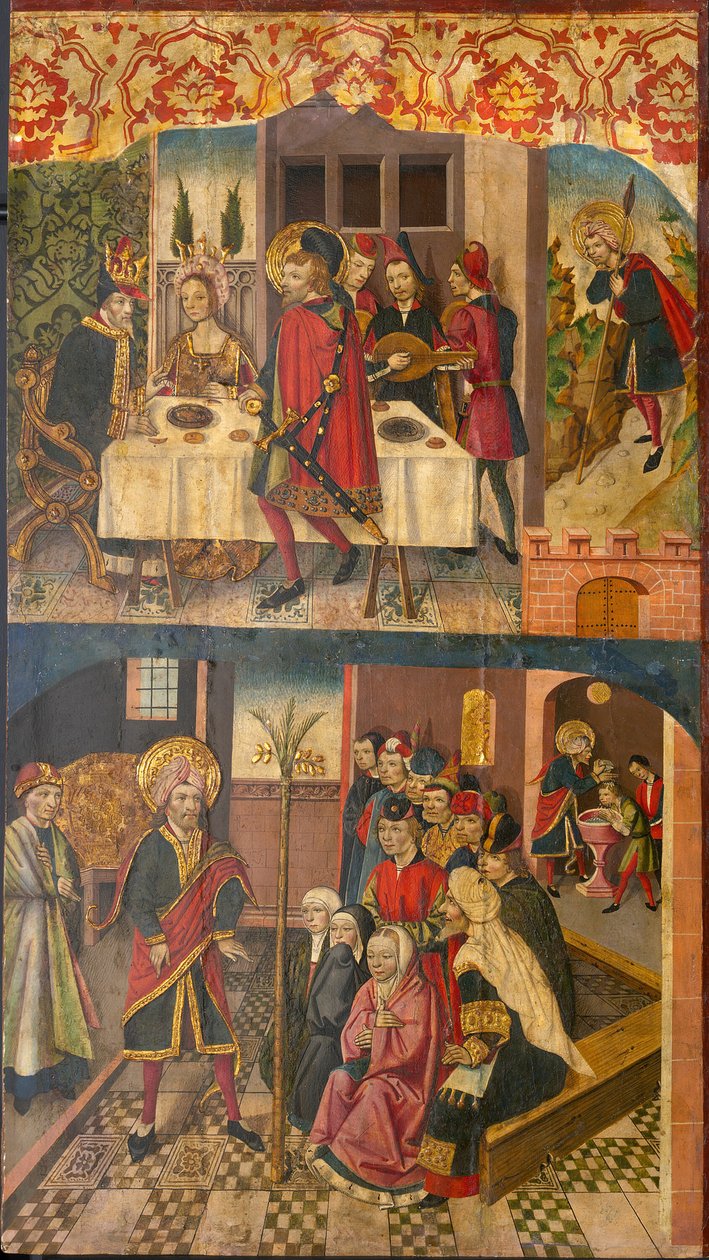 Saint Christopher tar avskjed med kongen som fryktet Satan, Saint Christopher og hans konvertitter... av Martín de Soria