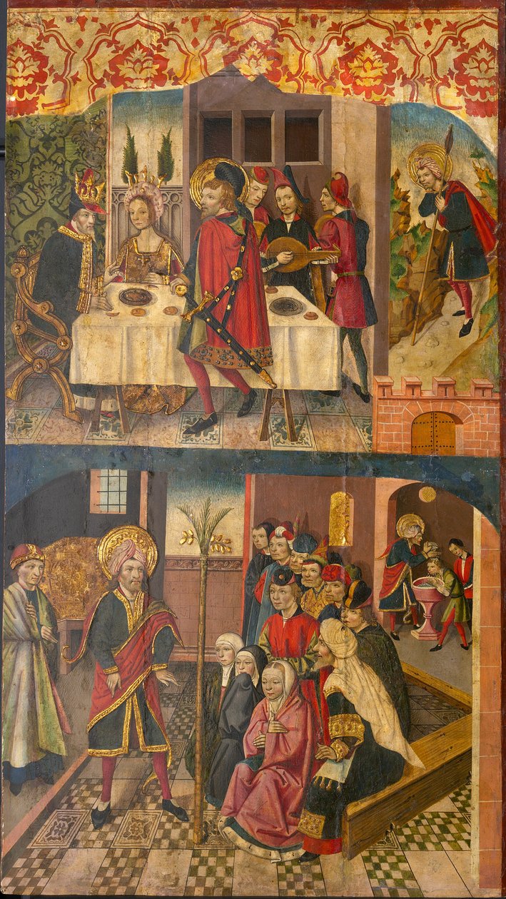 Saint Christopher tar avskjed med kongen som fryktet Satan; Saint Christopher og hans konvertitter av Martín de Soria