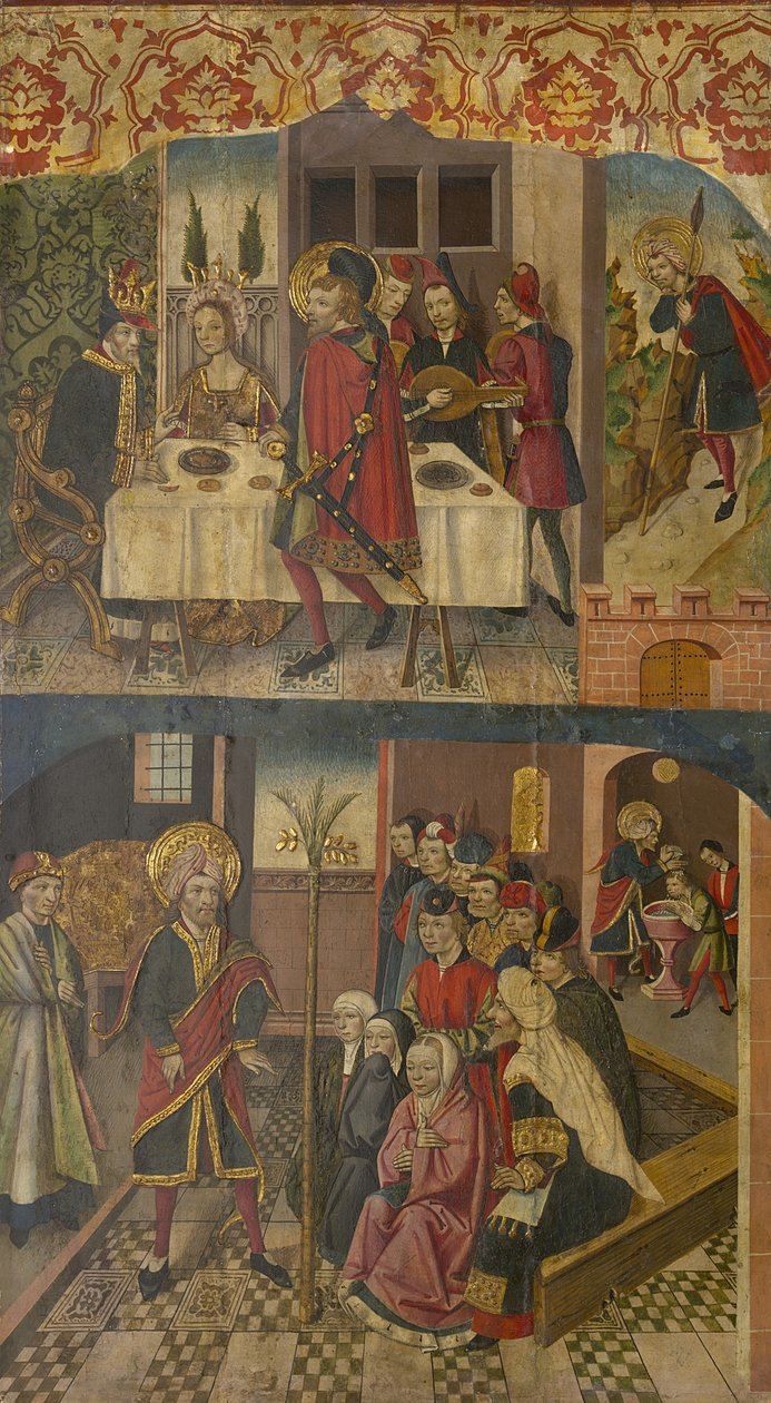 Saint Christopher tok avskjed med kongen som fryktet Satan, Saint Christopher og hans konvertitter, 1480-85 av Martín de Soria