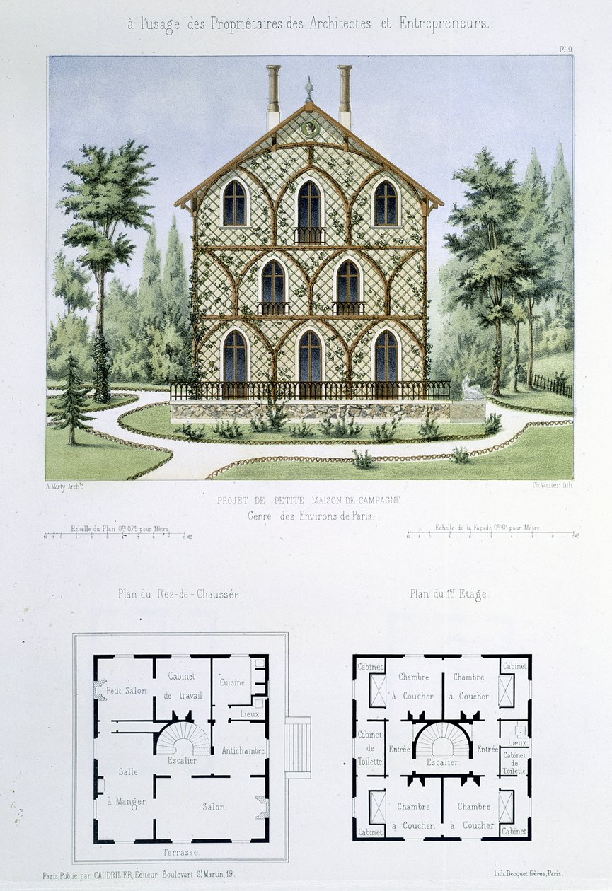 Prosjekt for et lite landsted nær Paris, gravert av Walter, plate 9 fra 