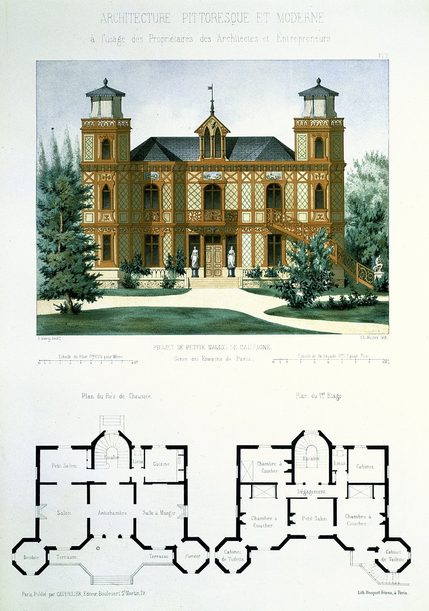 Prosjekt for et lite landsted nær Paris, gravert av Walter, plate 7 fra 