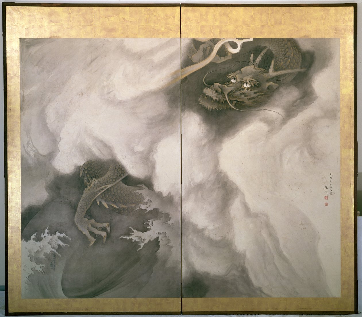 Dragon Screen, japansk, 1781 (blekk og farge på papir) av Maruyama Okyo