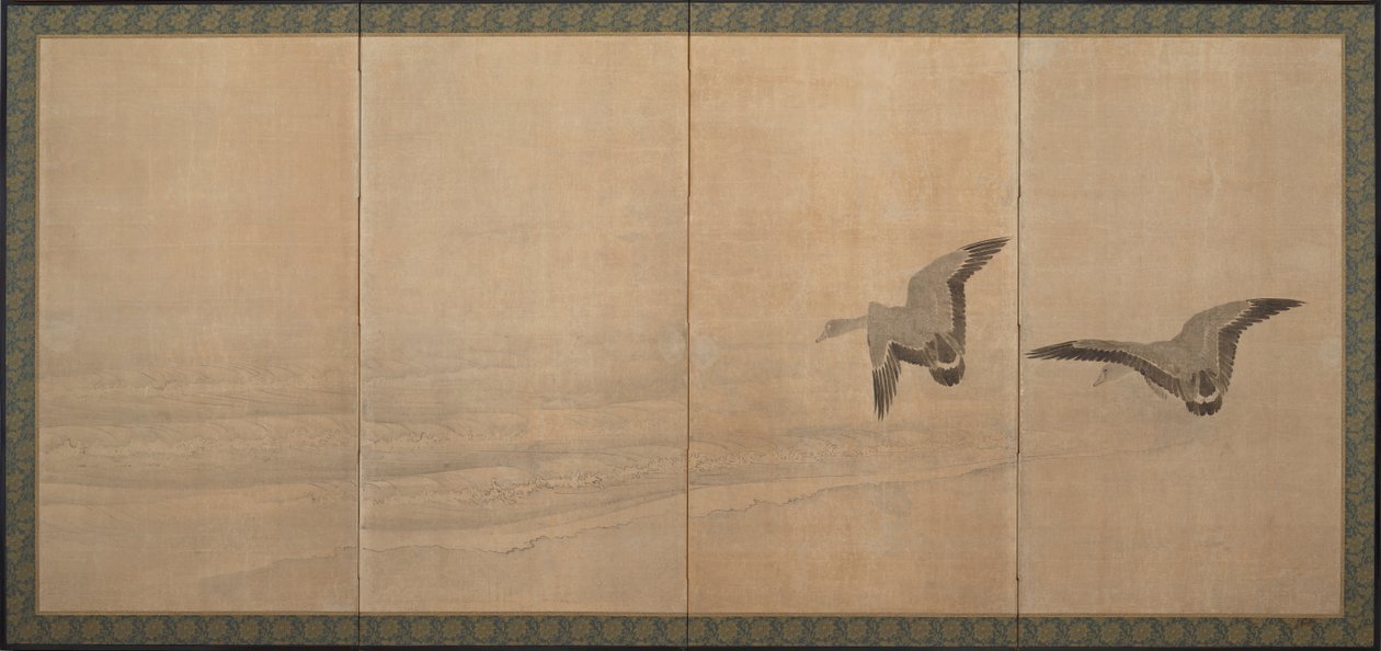 Gjess over en strand, Edo-perioden, 1700-tallet. av Maruyama Okyo