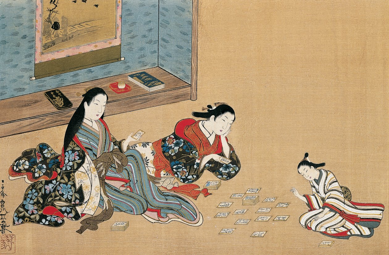 Kvinner som spiller kort, av Maruyama Okyo (1733-1765), silkemaleri i ukiyo-e-stil, Japan av Maruyama Okyo
