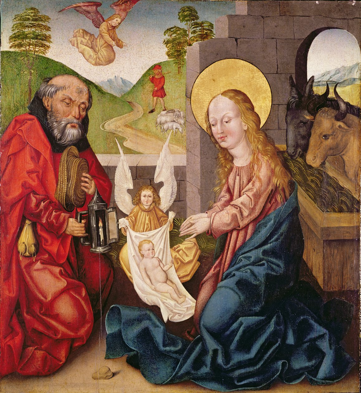 Tilbedelse av barnet (tempera på panel) av Marx Doiger