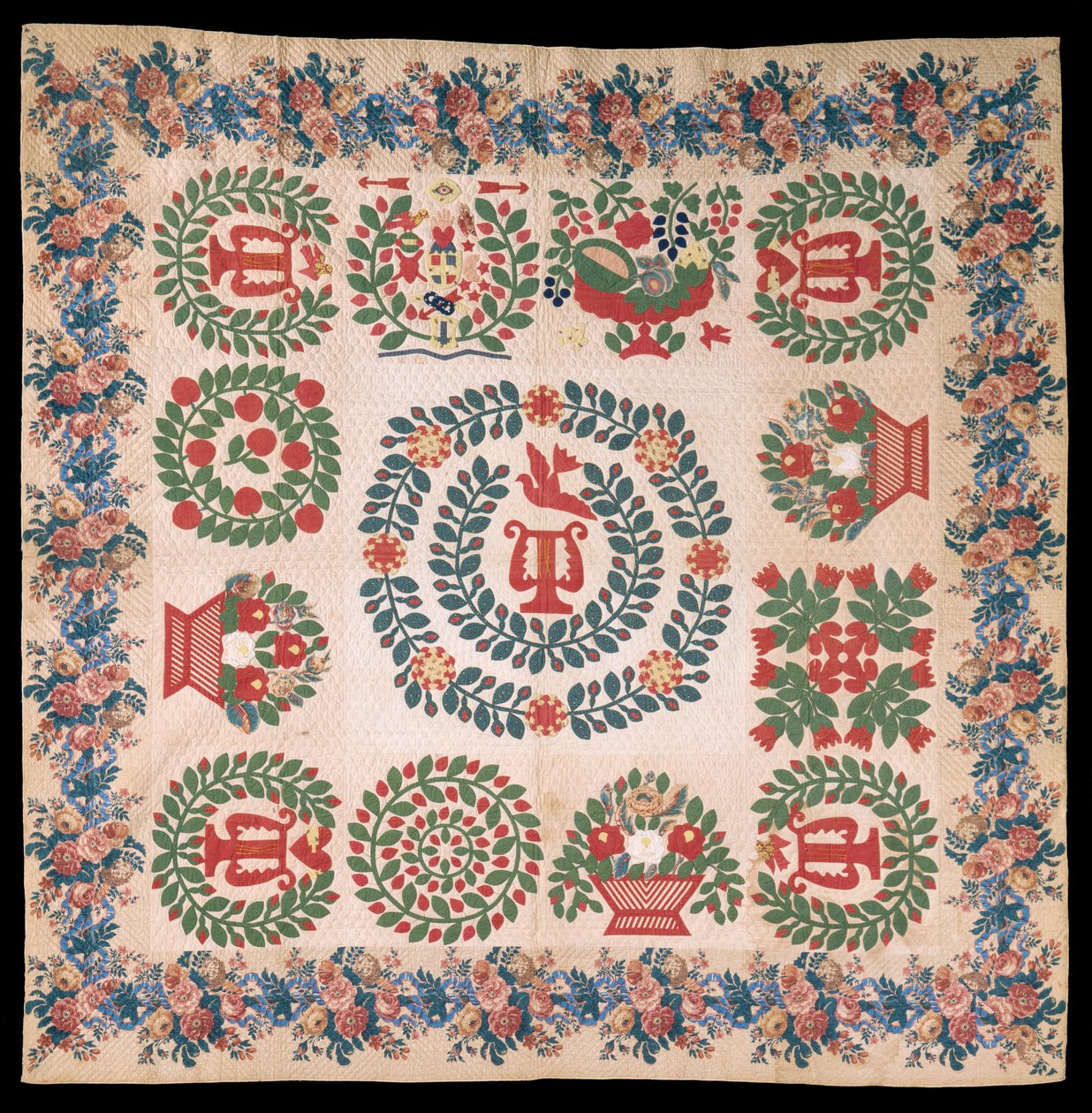 Odd Fellows Applique Album quilt, ca. 1850 (bomull og silke) av Mary Ann McCue