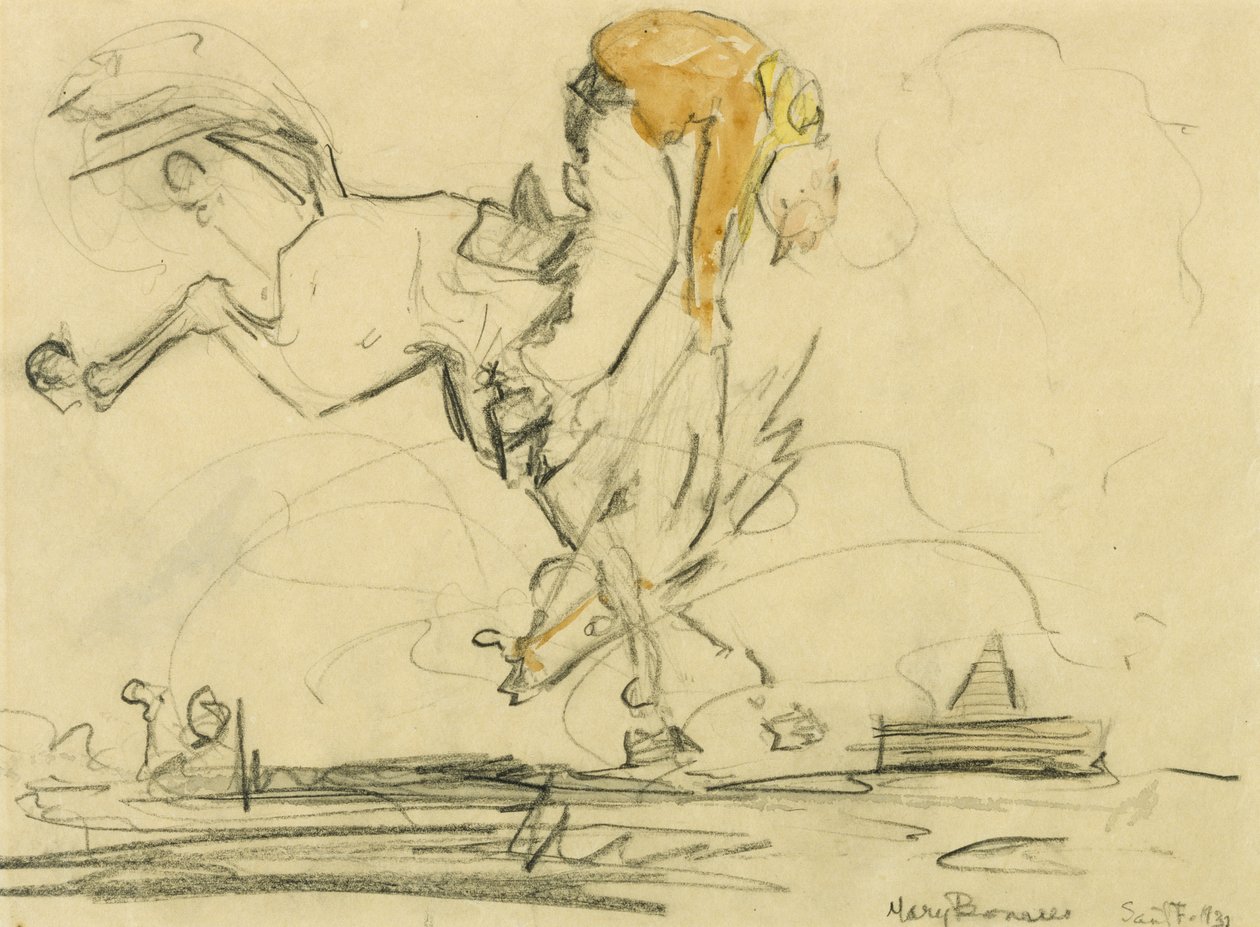 Bronco, 1931 (blyant og wc på vevd papir) av Mary Bonner