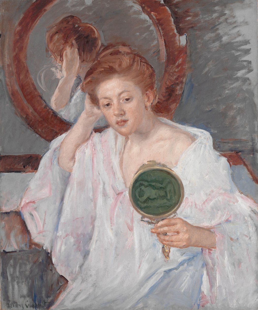 Denise ved hennes toalettbord, ca. 1908-9 av Mary Cassatt