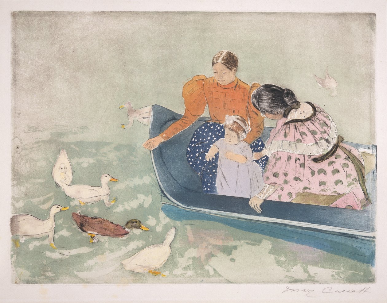 Feeding the Ducks, 1895 (drypoint und aquatint på papir) av Mary Cassatt