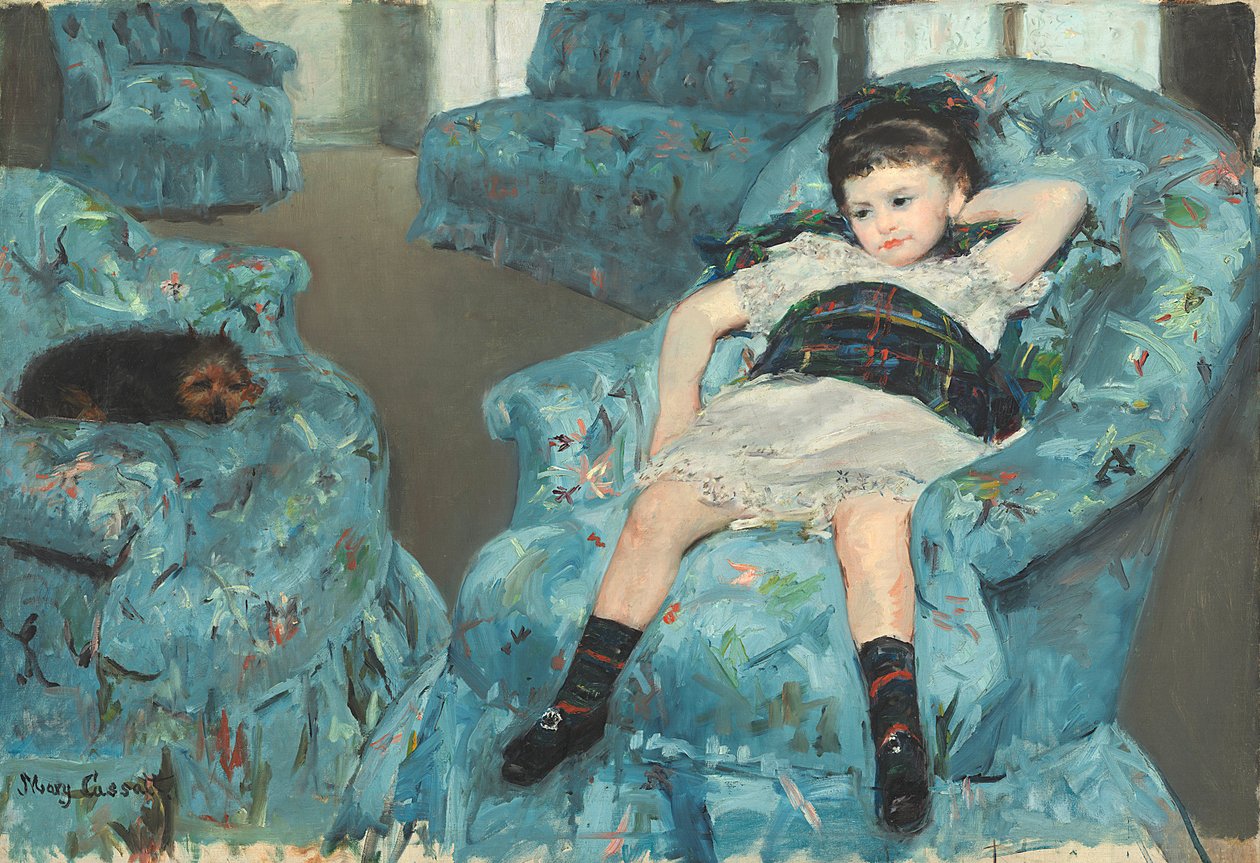 Liten jente i en blå lenestol, 1878 av Mary Cassatt