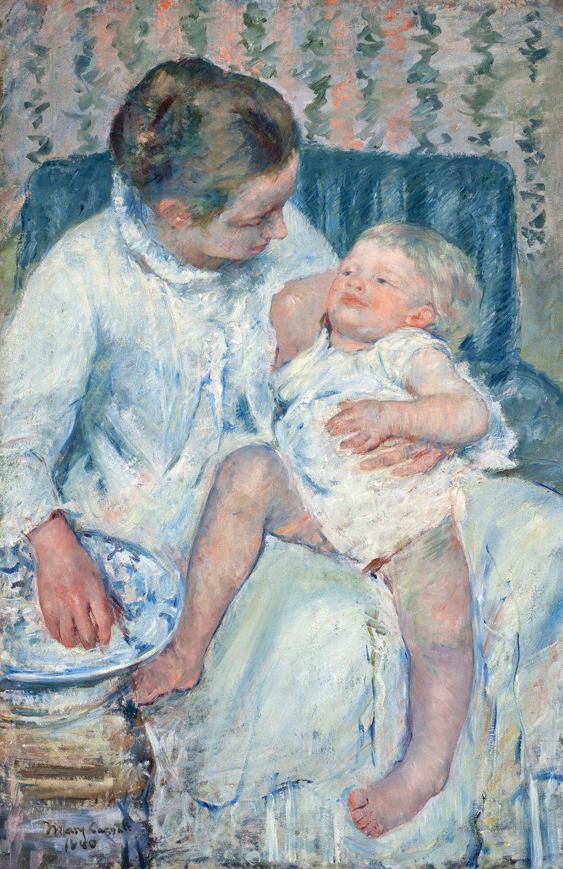 Mor skal vaske sitt søvnige barn av Mary Cassatt