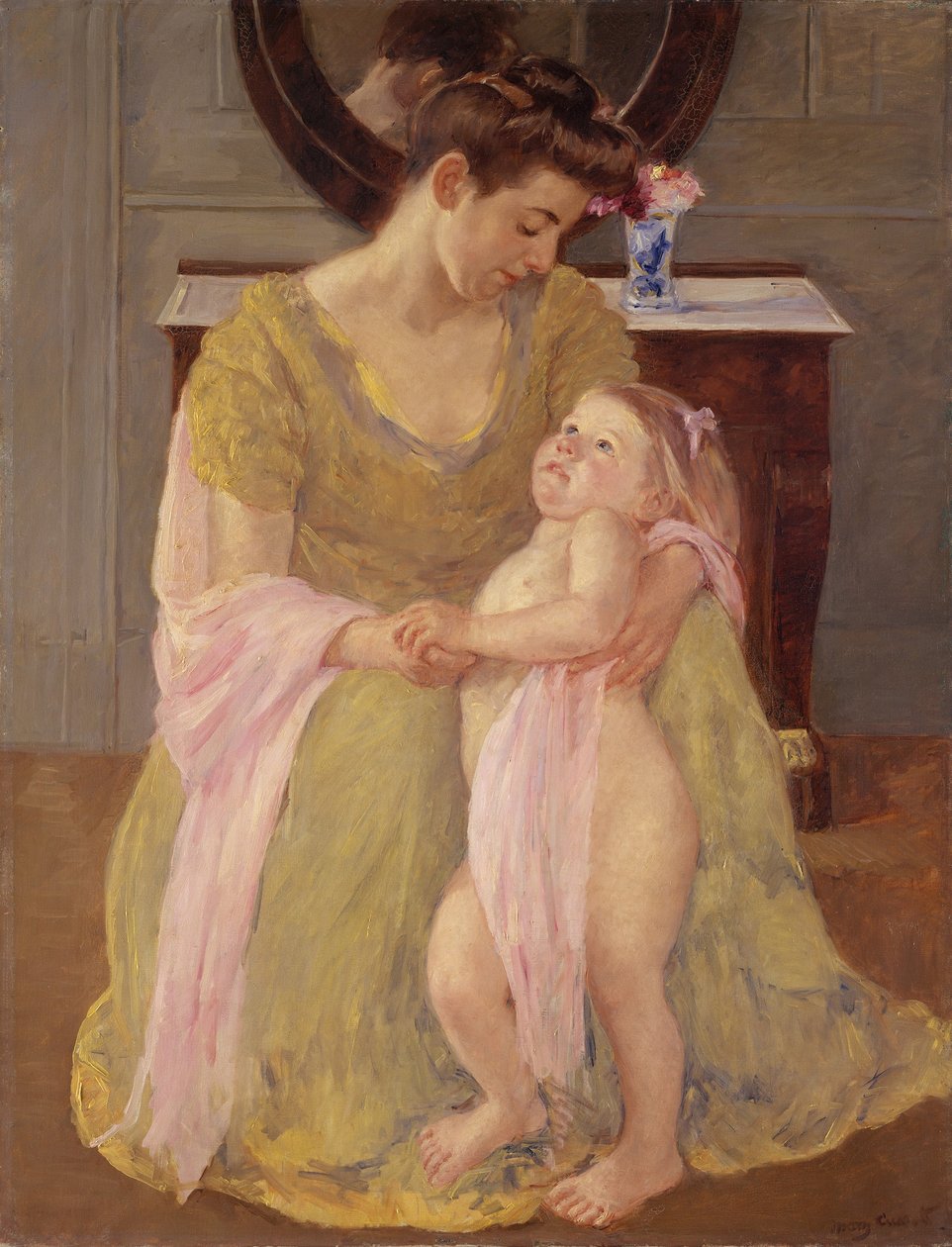 Mor og barn med et roseskjerf, ca. 1908 av Mary Cassatt