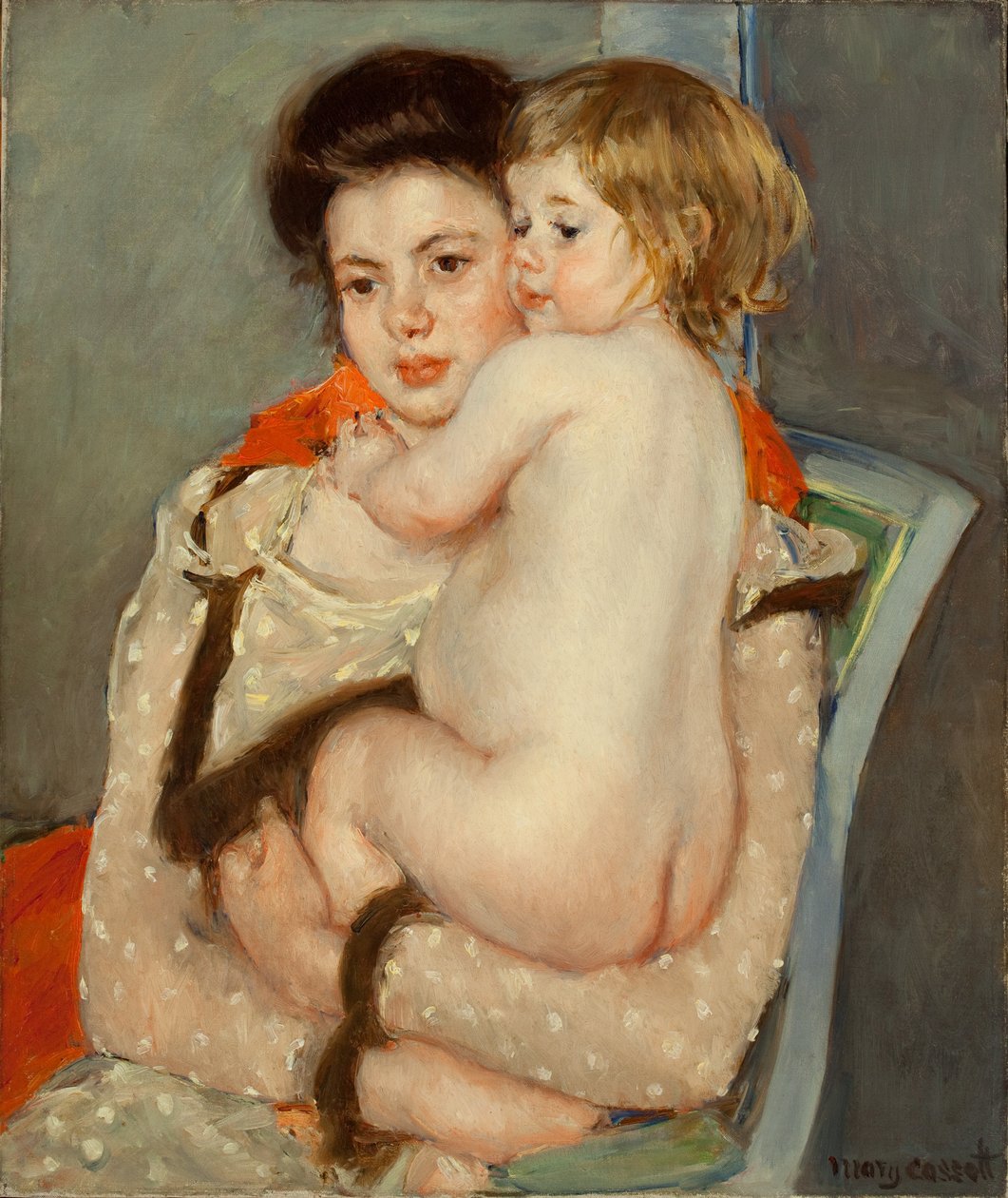 Reine Lefebvre holder en naken baby, 1902 av Mary Cassatt