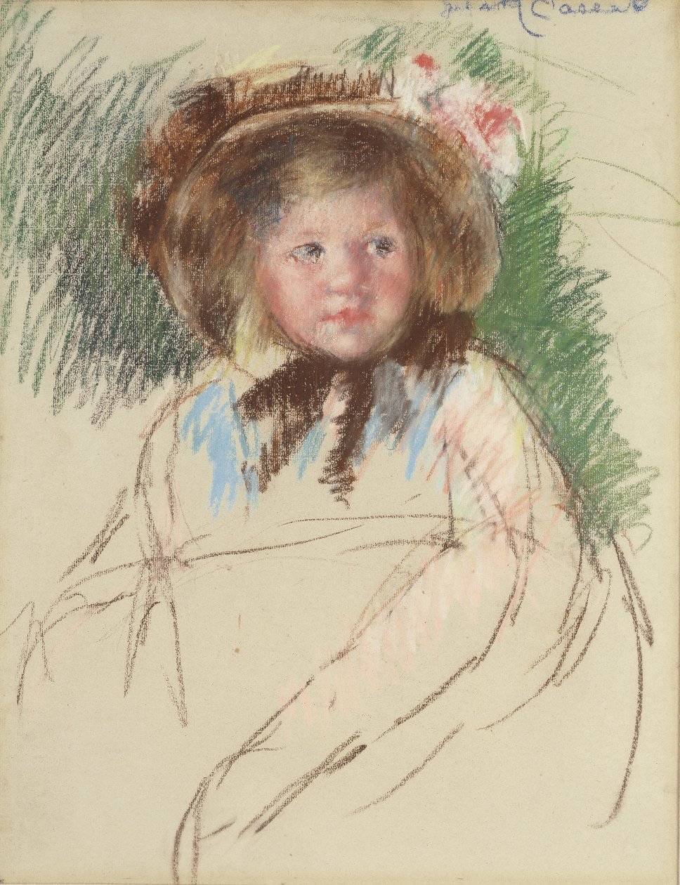 Sara i mørk panser bundet under haken hennes, ca. 1901 av Mary Cassatt