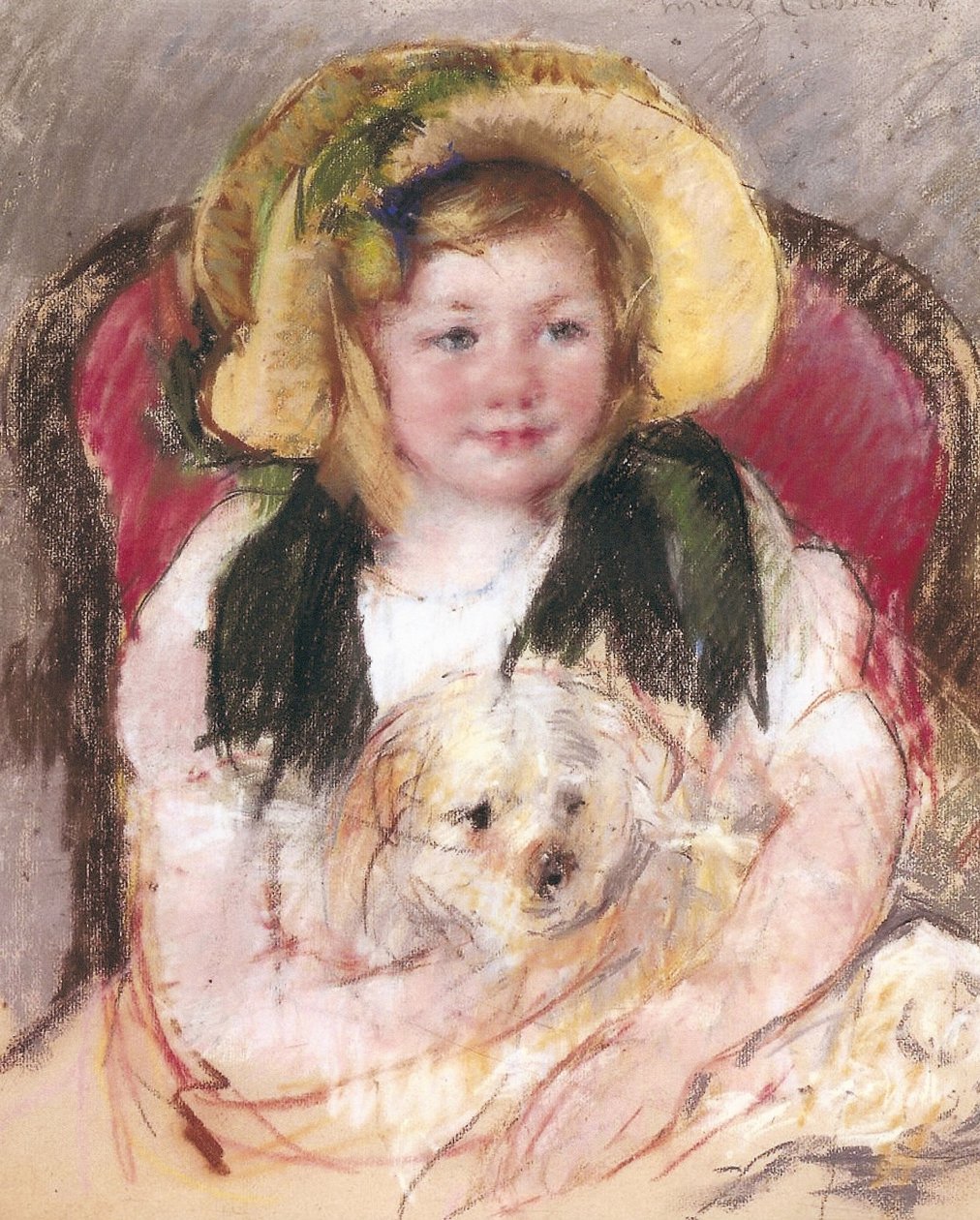 Sara med hunden sin i en lenestol, 1901 av Mary Cassatt