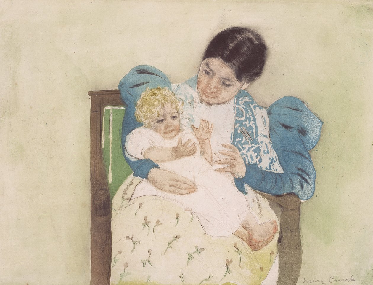 The Barefooted Child, ca. 1896 (tørrnopp og akvatint i farger) av Mary Cassatt