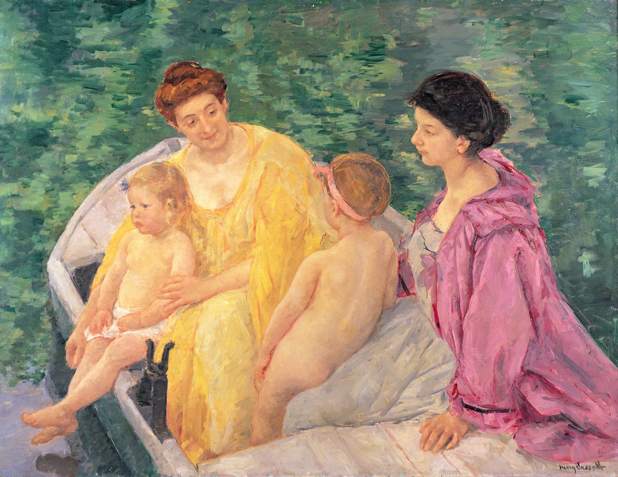 Svømmen, eller to mødre og deres barn på en båt, 1910 av Mary Cassatt