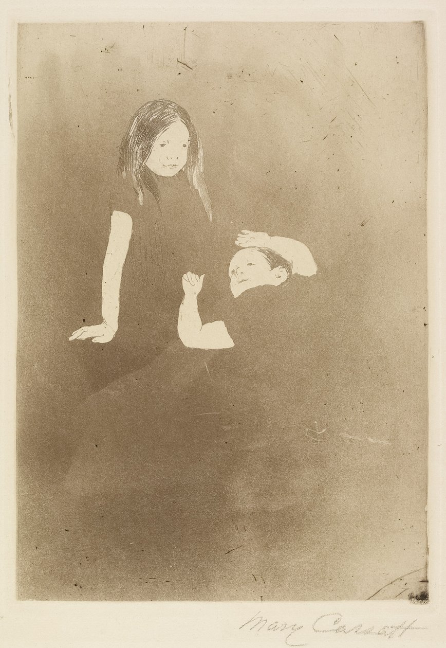 To barn på gresset, ca. 1887 av Mary Cassatt