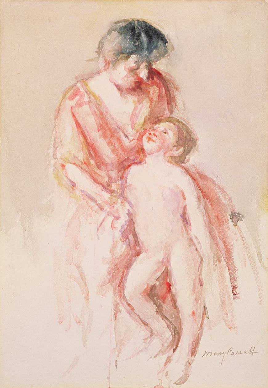Kvinne med en naken gutt ved siden (wc på papir) av Mary Cassatt