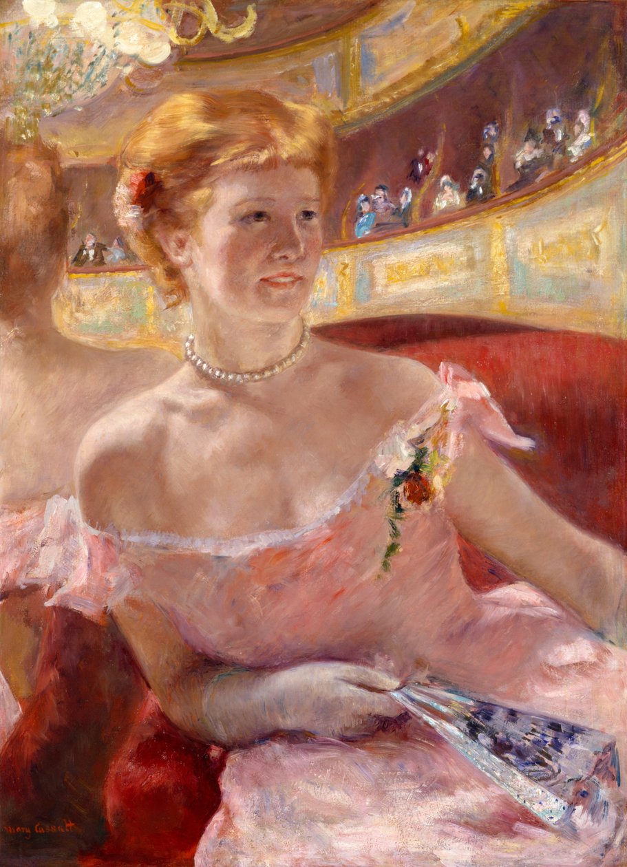 Kvinne med et perlekjede i en loge av Mary Cassatt