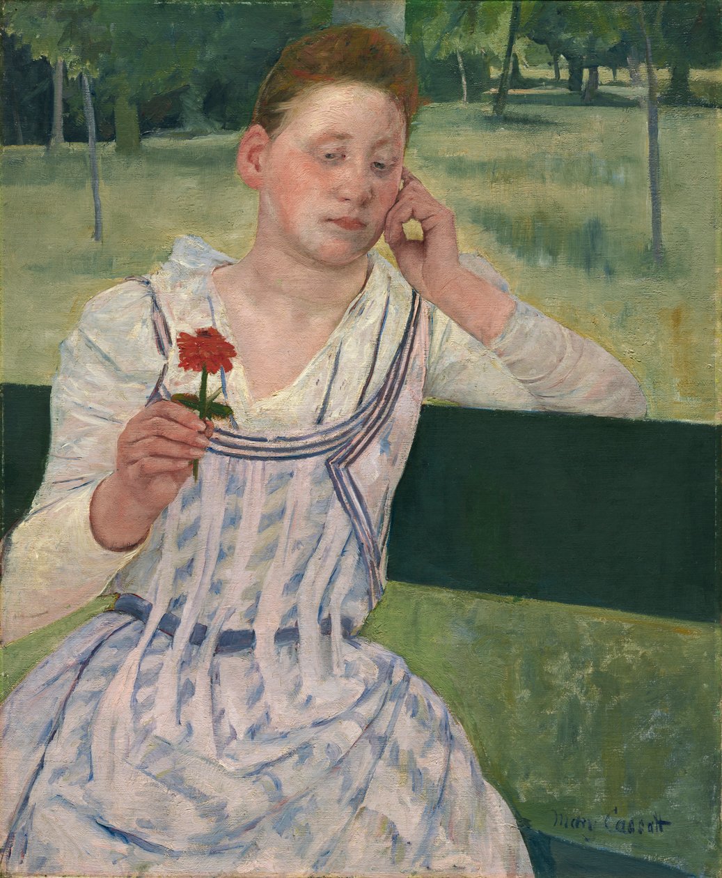 Kvinne med en rød Zinnia, 1891 av Mary Cassatt