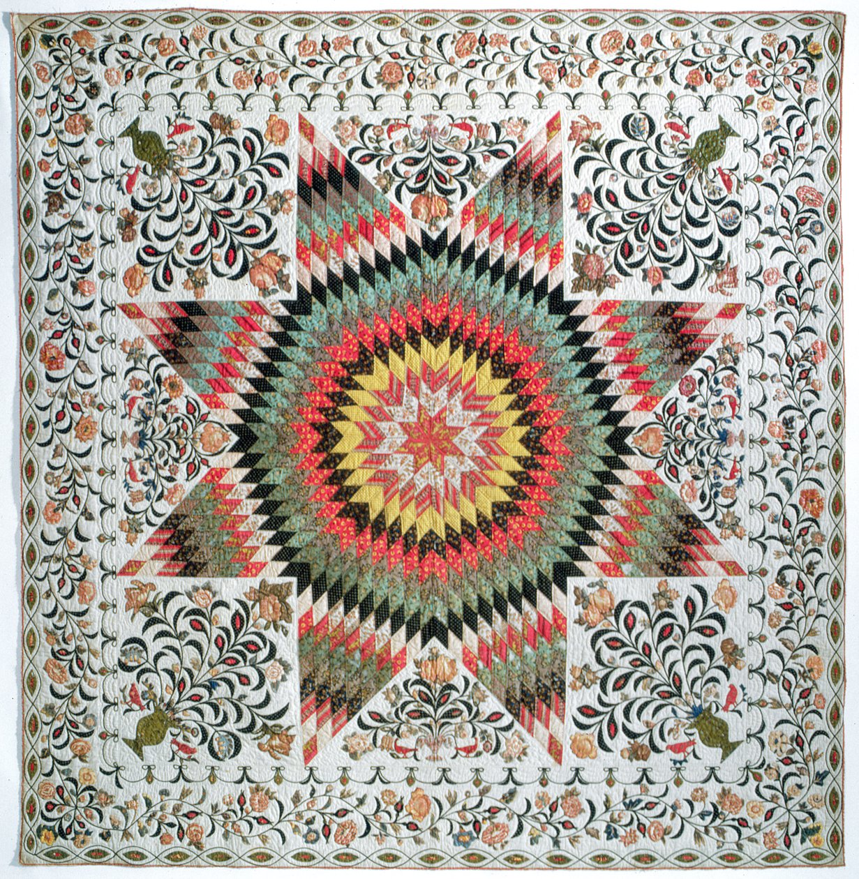 Rising Sun eller Star of Bethlehem applikasjonsdyne fra New York, ca. 1830-50 (bomull) av Mary Totten