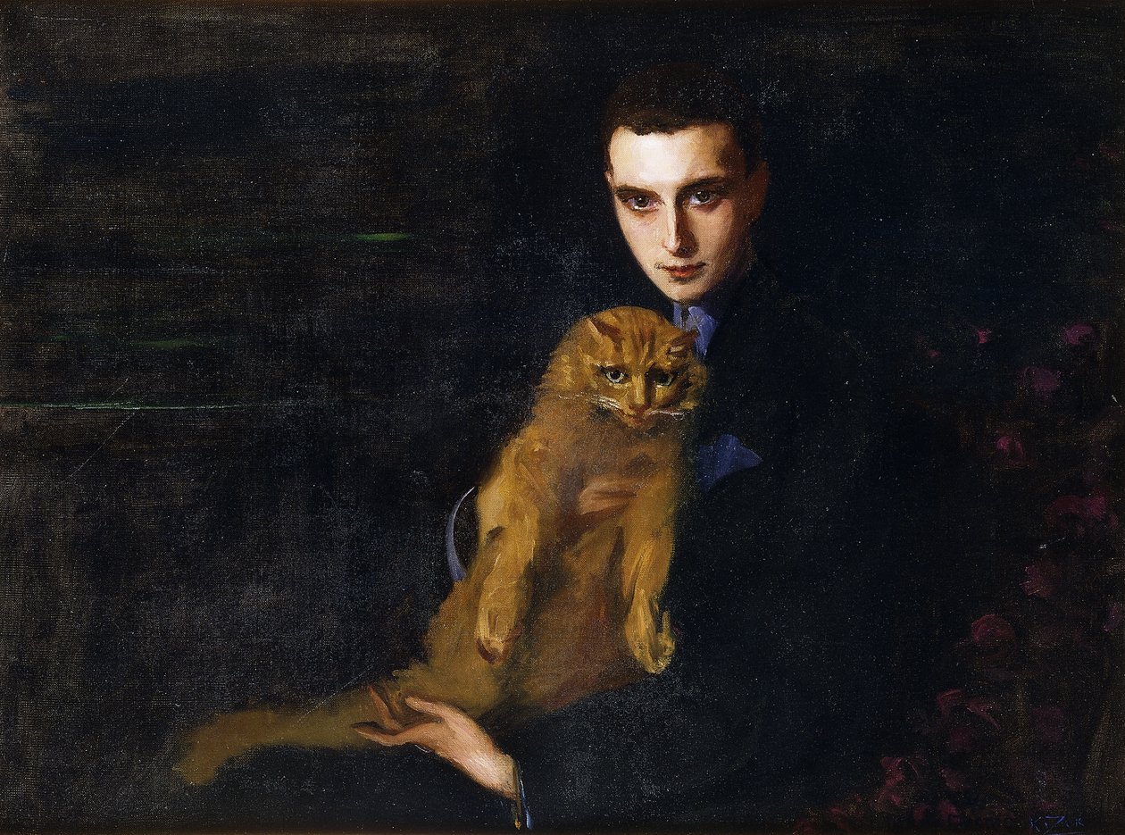 Portrett av Erte med Misha, ca. 1915 (olje på lerret) av Mary Eristoff Kazak