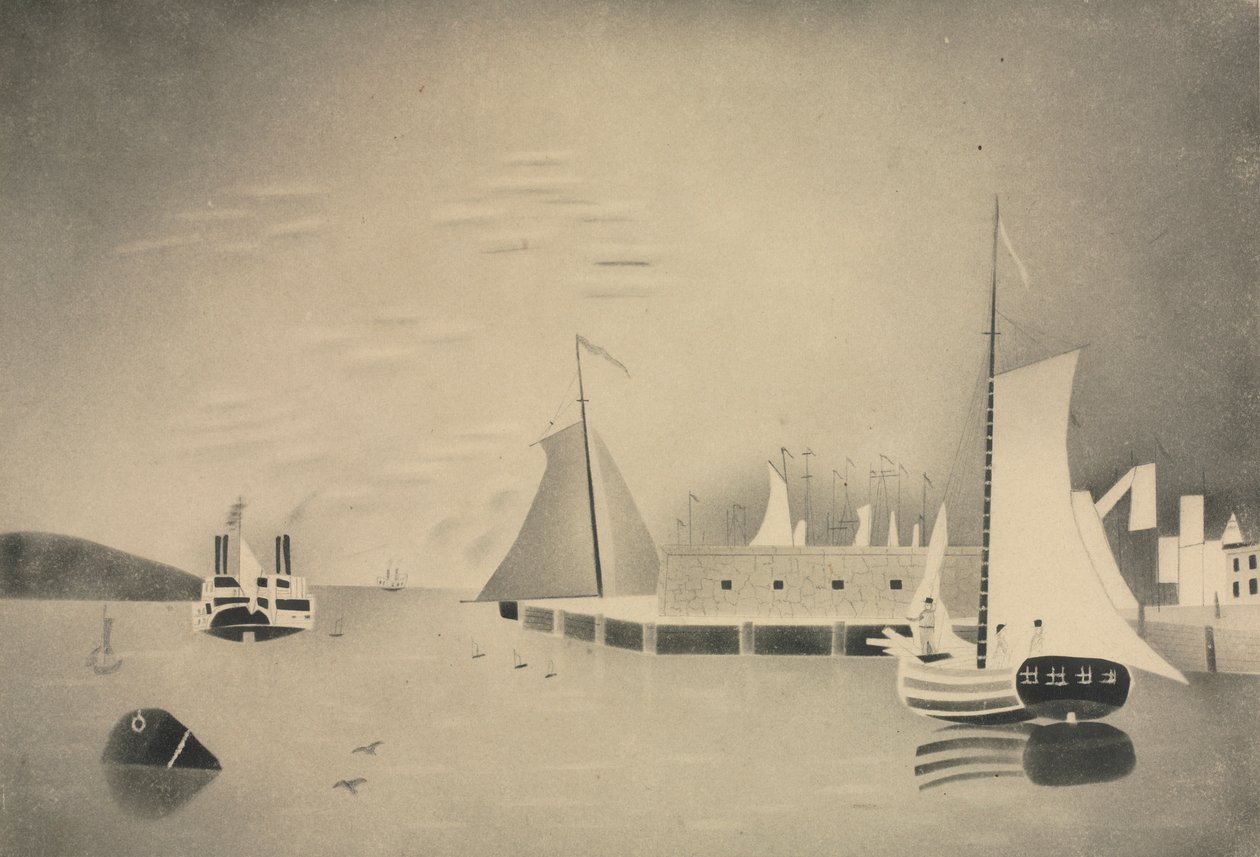 Havnescene, 1850- eller 60-tallet. av Mary Altha Nims