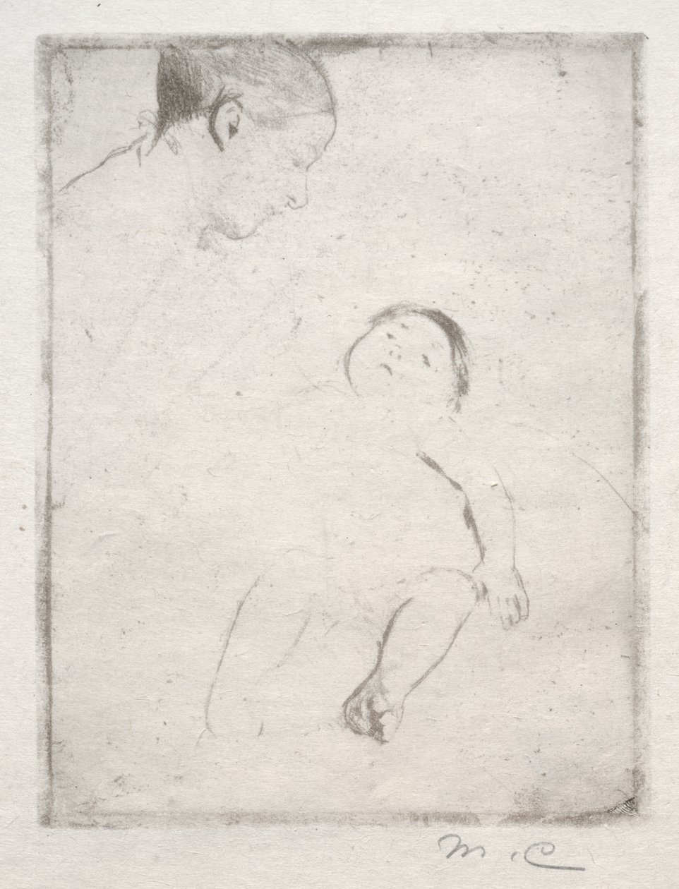 Bill ligger på mors fanget, ca. 1889. av Mary Cassatt