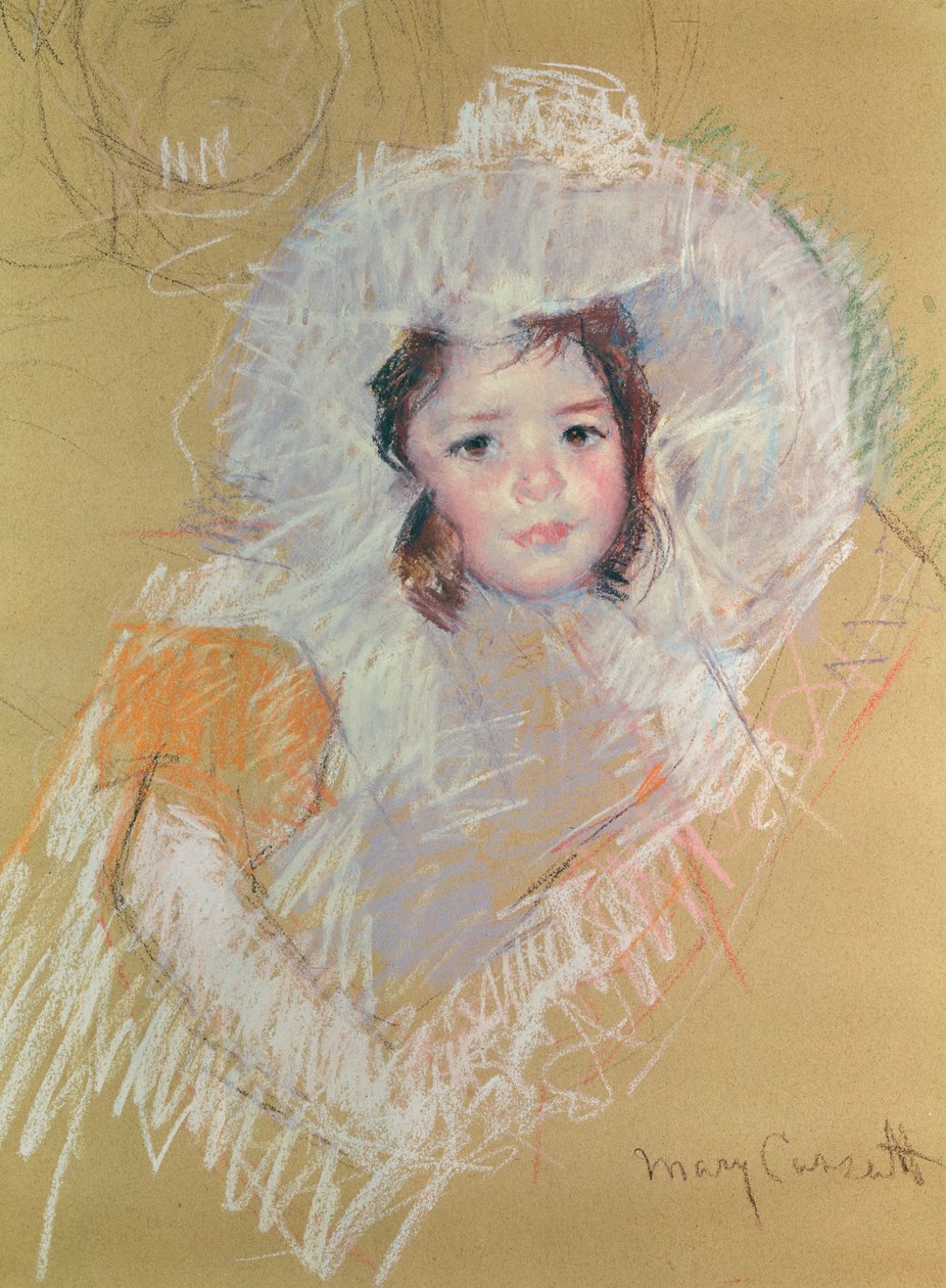Byste av en ung jente eller Margot Lux med en stor hatt (pastell på papir) av Mary Cassatt