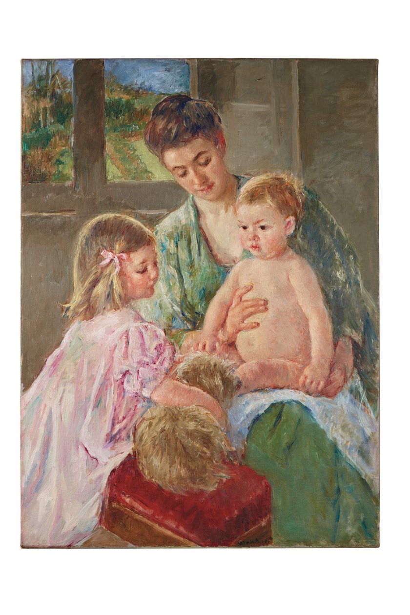Barn som leker med en hund, 1907 av Mary Cassatt