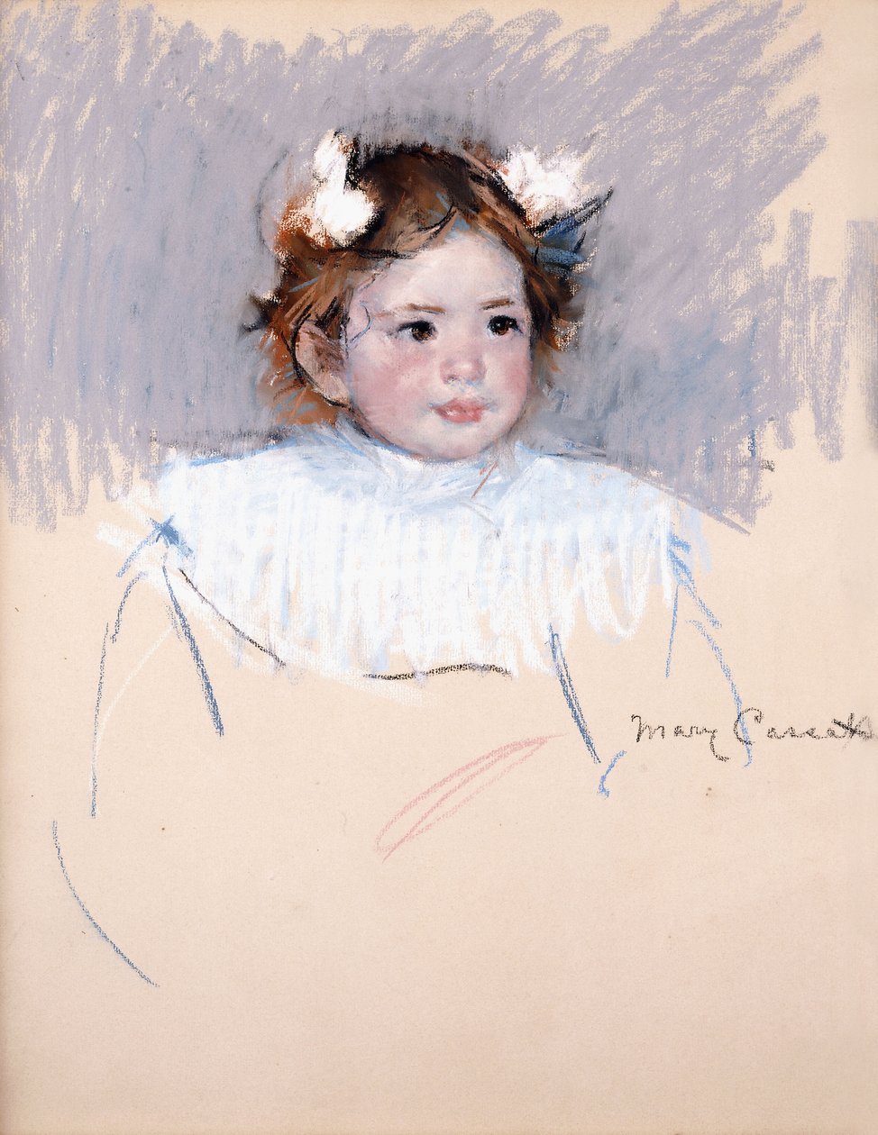 Ellen med sløyfer i håret, Looking Right, 1899 av Mary Cassatt