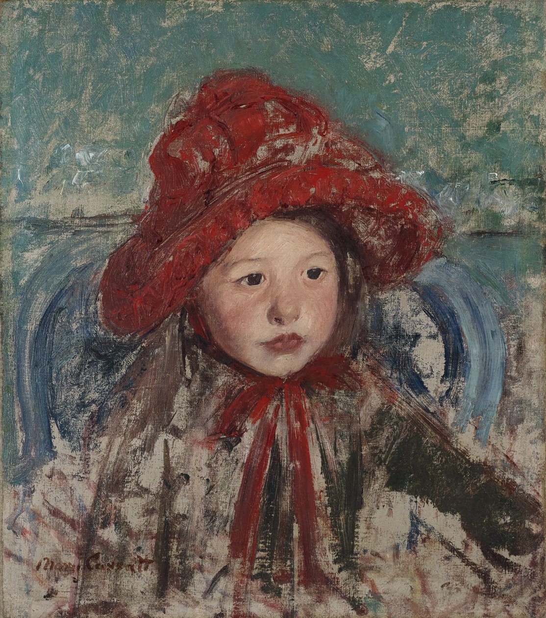 Liten jente med en stor rød hatt av Mary Cassatt