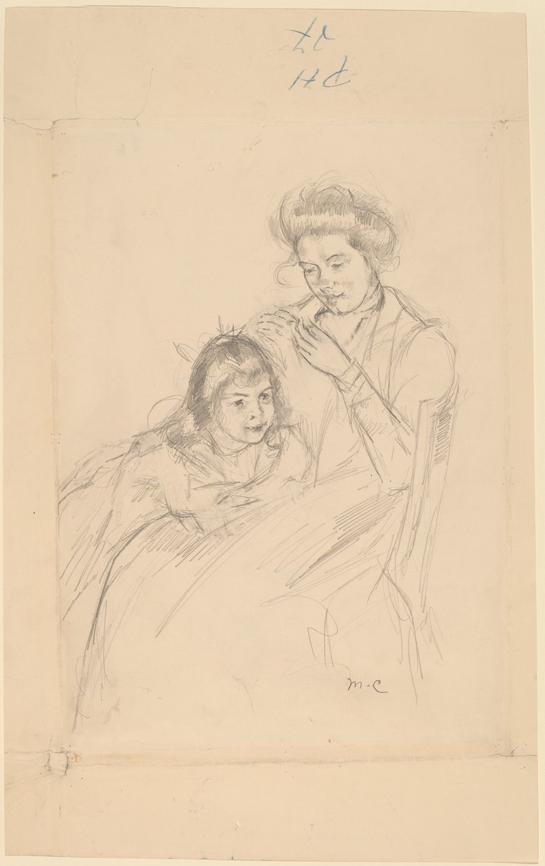 Margot lent mot Reines kne av Mary Cassatt