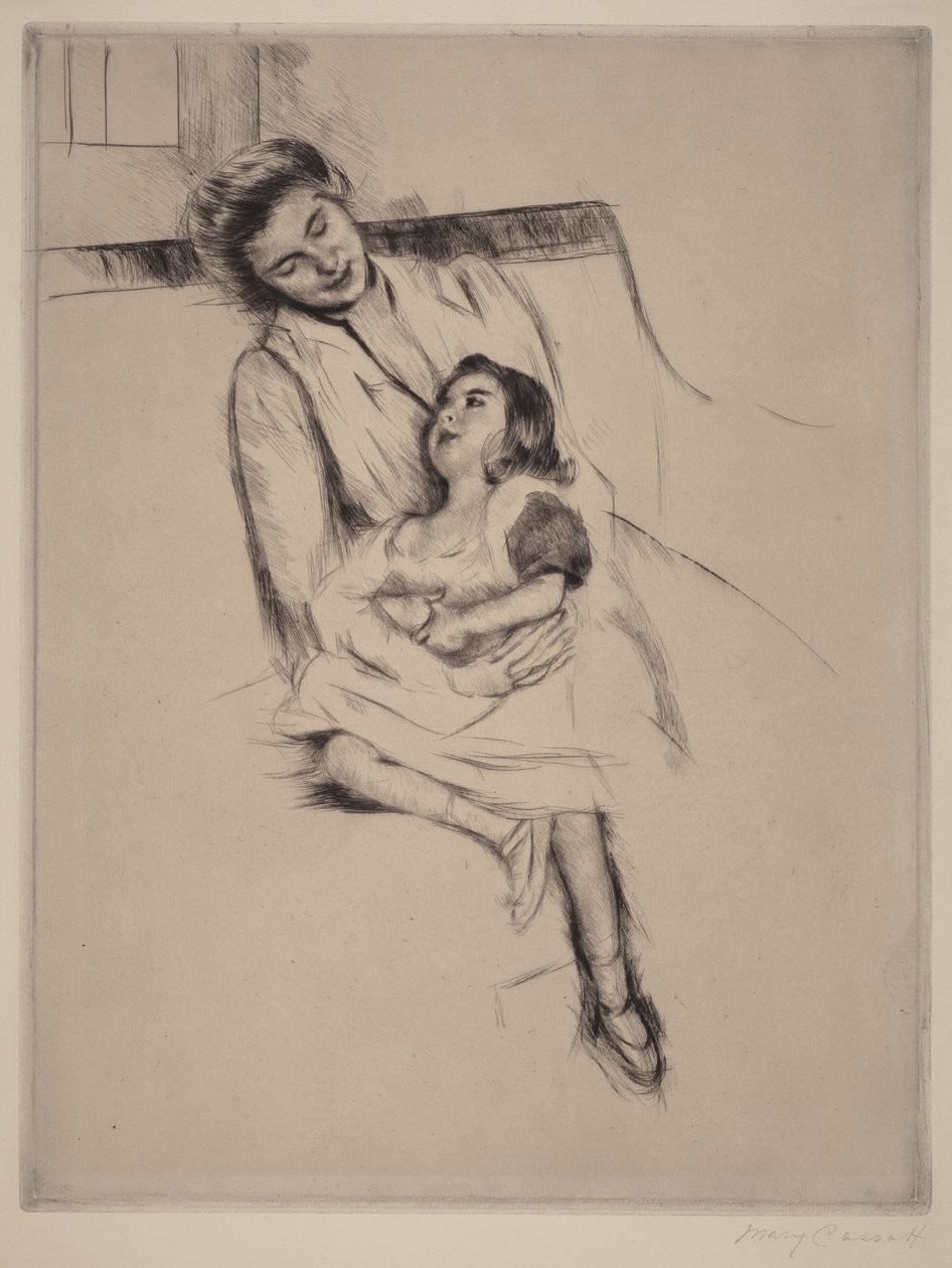 Reine og Margot sittende på en sofa (nr. 2) av Mary Cassatt