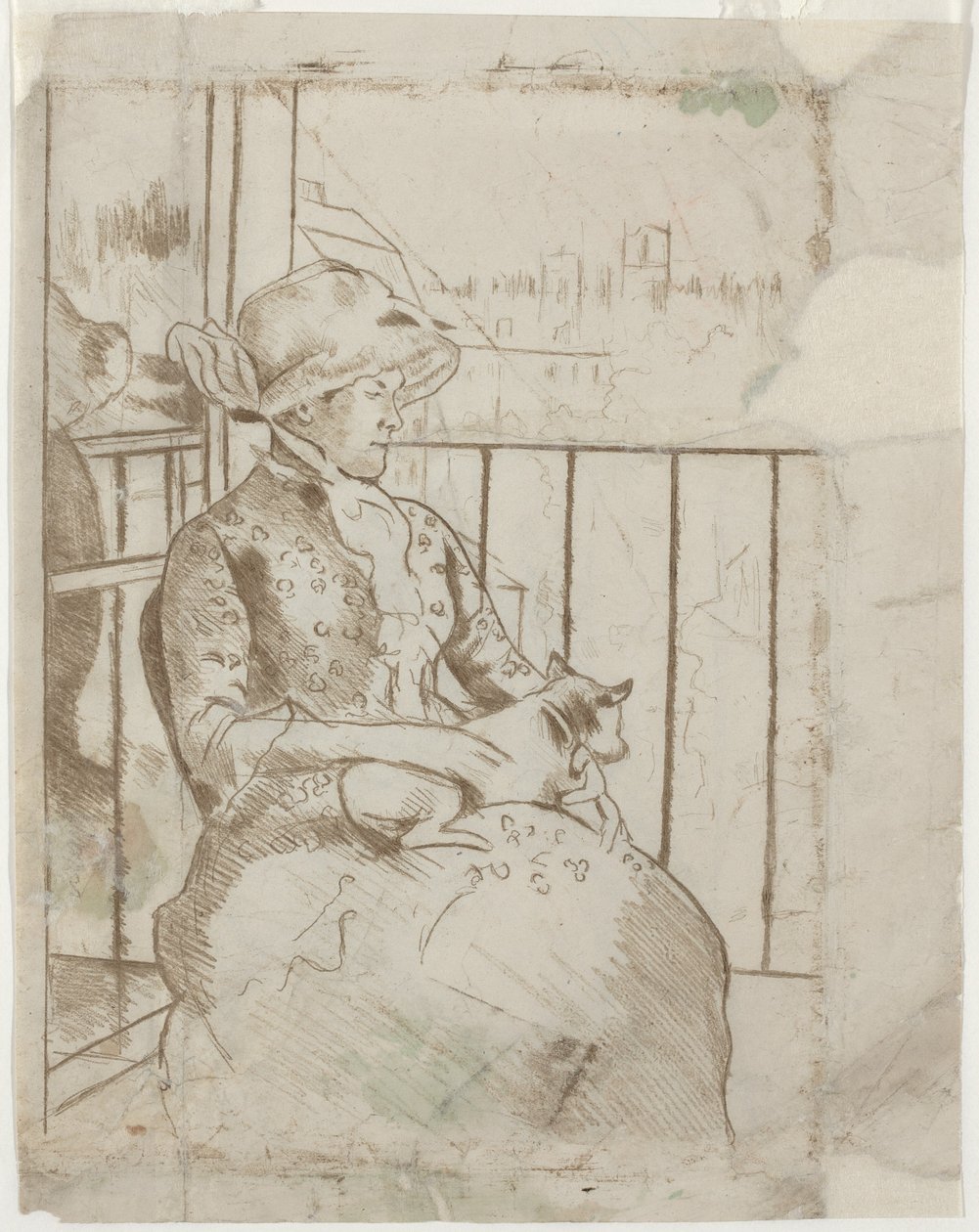 Susan på en balkong holder en hund [verso] av Mary Cassatt