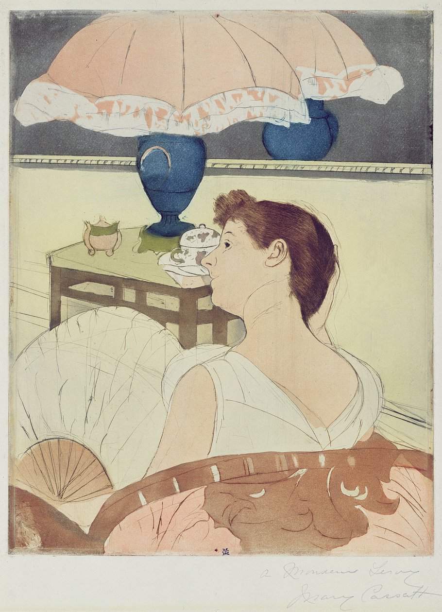 The Lamp, 1891 (tørrpunkt, myk slipt og akvatint på papir) av Mary Cassatt