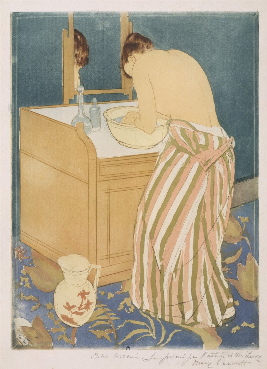 Kvinnebading (La Toilette), 1890-1 (tørrpunkt og akvatint) av Mary Cassatt