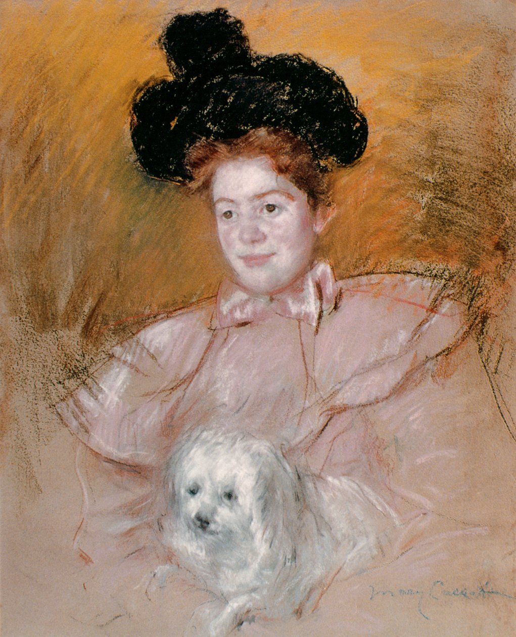 Kvinne som holder en hund (pastell på papir) av Mary Cassatt
