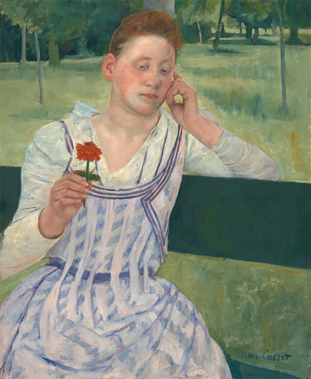 Kvinne med en rød Zinnia av Mary Cassatt