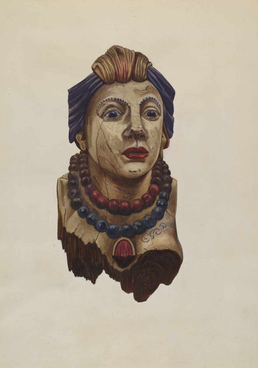 Indisk prinsesse figurhode, ca. 1938. av Mary E Humes