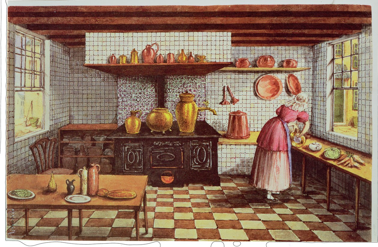 Kjøkkenet på Hotel St.Lucas, i Hoogstraat, Rotterdam, 1834 av Mary Ellen Best